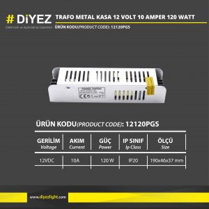 TRAFO METAL KASA 12 VOLT 10 AMPER 120 WATT
