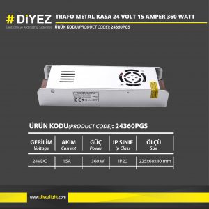 TRAFO METAL KASA 24 VOLT 15 AMPER 360 WATT