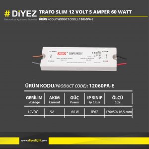 TRAFO SLIM 12 VOLT 5 AMPER 60 WATT