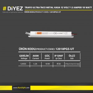 TRAFO ULTRA İNCE METAL KASA 12 VOLT 1.5 AMPER 18 WATT